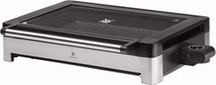 WMF Lono Tischgrill elektrisch mit Glasdeckel, beschichtete Grillplatte, herausnehmbare Auffangschale, spülmaschinenfest, Edelstahl matt, 2200 Watt