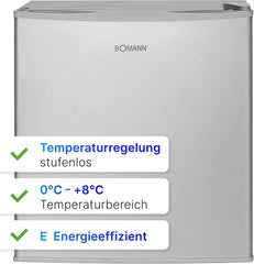 Bomann Mini Kühlschrank 42 Liter | Getränkekühlschrank klein für Büro, Camping und Gaming | kleiner Kühlschrank leise 39 dB | Minibar mit wechselbarem