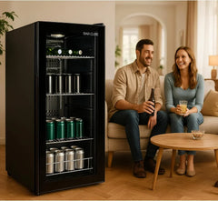 °CUBES Getränkekühlschrank 90L mit Glastür & 4 variablen Ablagen | Kompakter Flaschenkühlschrank, perfekt für zu Hause, Büro, Partys & Gastro |