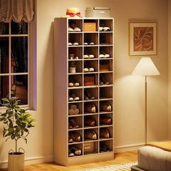 10-Tier Tall Shoe Cabinet, 30-Pair White Wood Shoe Storage Rack for Entryway and Closet