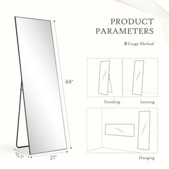 Full Length Mirror with Stand, Aluminum Alloy Frame Full Body Floor Mirror for Bedroom and Cloakroom
