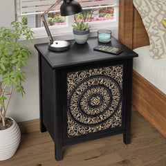 Farmhouse Fully Assembled Nightstand with 2 Drawers, Flower Motif End Table for Small Spaces