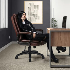 Big and Tall Executive Office Chair, High Back Ergonomic Leather Chair, 400 lb Capacity