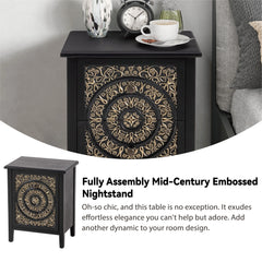 Farmhouse Fully Assembled Nightstand with 2 Drawers, Flower Motif End Table for Small Spaces