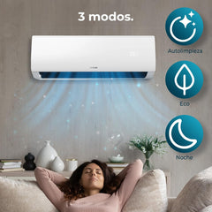 Cecotec Aire Acondicionado Split AirClima 9000 Smartfresh. 9000 BTU, Motor DC, Bomba de Calor, Mando a distancia, Pantalla LED, Sistema Inverter, 5