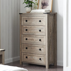 48 Inch Tall Farmhouse Wood Dresser, 5 Drawer Chest of Drawers for Bedroom
