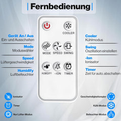KESSER Mobile Klimaanlage 4in1 Luftkühler – Air Cooler mit Fernbedienung & Timer, 10L Wassertank, Ionisator & Luftbefeuchter, Ventilator Klimagerät