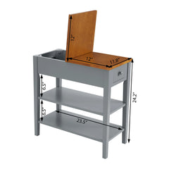 Narrow 2-Tone End Table with USB Charging Ports, Small Space Side Table