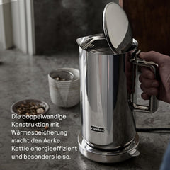 Aarke Wasserkocher aus Edelstahl mit mehreren Temperatureinstellungen, 360° drehbarem Sockel, leisem Kochvorgang und tropffreiem Ausgießer,