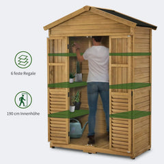 M MCombo Armario de Jardín de Madera Resistente a la Intemperie, Cobertizo de Herramientas al Aire Libre a Prueba de Agua, 74×143×200 cm (Naturaleza)