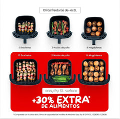 Moulinex Freidora de Aire Easy Fry XL Surface, 2200 W, Doble Resistencia, Cocción Uniforme, Cesta Ancha, 10 Programas Automáticos, Horno para Pizzas,