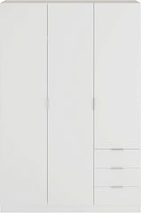 Habitdesign Three Door and Three Drawer Wardrobe Closet, Artic White Finish, Measurements: 121 cm (W) x 180 cm (H) x 52 cm (D)