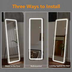 64 x 21 Inch Full Length LED Floor Mirror with Stand, Wall Mounted Full Body Mirror