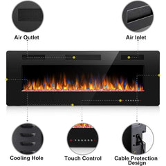 Recessed Electric Fireplace Heater, Wall Mounted 750-1500W Fireplace with Remote Control