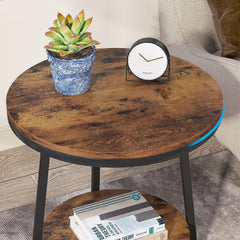 Industrial Round End Table, Small Side Table and Accent Coffee Table for Living Room and Bedroom