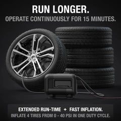 UltraFast 15A Tire Inflator, 12V Portable Air Compressor Pump, Rated at 80 PSI, Inflates Tires from 0-40 PSI in 2.9 Minutes with a Digital Gauge, Smart Pressure and Auto-Shutoff