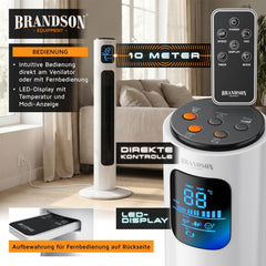 Brandson - Turmventilator mit Fernbedienung 96 cm - Preisträger 2026 - mobiler Lüfter leise - Standventilator mit Oszilation - 3 Geschwindigkeiten 3