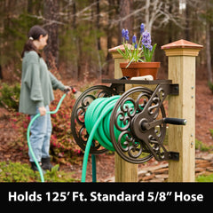Steel Decorative Wall-Mount Garden Hose Reel, Bronze Outdoor Hose Storage Holder