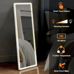 64 x 21 Inch Full Length LED Floor Mirror with Stand, Wall Mounted Full Body Mirror
