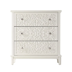 Farmhouse Fully Assembled Nightstand with 2 Drawers, Flower Motif End Table for Small Spaces