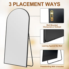 Modern Arched Full Length Floor Mirror, Aluminum Alloy Frame Standing Full Body Mirror