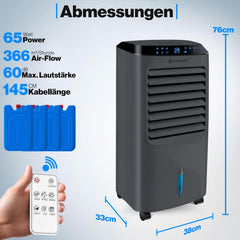 KESSER Mobile Klimaanlage 4in1 Luftkühler – Air Cooler mit Fernbedienung & Timer, 10L Wassertank, Ionisator & Luftbefeuchter, Ventilator Klimagerät