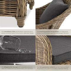 tectake Alu Polyrattan Gartenstuhl 2er Set, Gartenmöbel Set mit 2 Sessel, wetterfest, Rattan Gartensessel mit weichen Sitzpolster, abziehbarer und