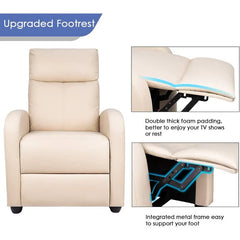 PU Leather Recliner Chair, Single Living Room Sofa Lounge Chair with Reclining Function