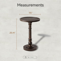 Small Pedestal End Table with Tray Top, Farmhouse Distressed Finish Accent Table