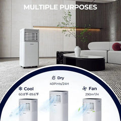 Aire Acondicionado Portátil 3 en 1 de 8000 BTU con Deshumidificador y Modo Ventilador