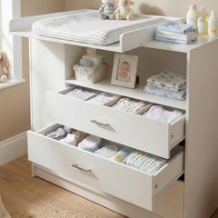 ecomi Cómoda Cambiador para bebé en Madera con Plan de Cambiar, 3 cajones, 1 puerta, Altura 100 cm, Color Blanco, Dimensiones 113x100 cm, tiradores