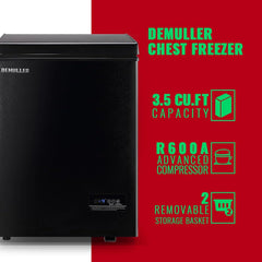 5.0 Cu. Ft. Chest Freezer with 2 Removable Stainless Steel Baskets, Electronic Control, 41°F to -15°F, Black