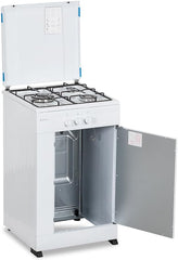 Aspes Cocina Gas Butano 3 Zonas de Cocción, Blanco AKG3500PB. Control Manual, Quemador WOK triple llama, Compartimento Bombona, Tapa Abatible