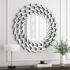 Round Sunburst Wall Mirror, Decorative Accent Mirror for Living Room, Bedroom and Entryway Home Decor