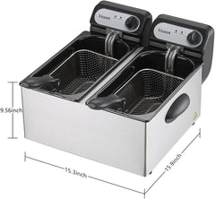 3000W Commercial Electric Deep Fryer With Baskets & Lids,2x3L Stainless Steel Double Deep Fryer,Small Deep Fryer With Basket,Temperature Control,Overheat Protection