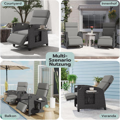 UDPATIO Sillón Ratán Jardin Exterior Reclinable, Tumbona de Jardín Ajustable 150°, con Respaldo Ajustable, Fundas + Extraíbles Cojines, Impermeable,