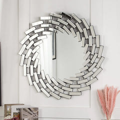 Round Sunburst Wall Mirror, Decorative Accent Mirror for Living Room, Bedroom and Entryway Home Decor