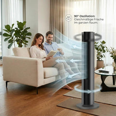 Fakir premium TV° 640 Turmventilator - Leiser Lüfter mit 32dB(A), DC-Motor, 12 Stufen, 12h Timer, LED-Display, Fernbedienung & 90° Oszillation,