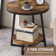 Industrial Round End Table, Small Side Table and Accent Coffee Table for Living Room and Bedroom
