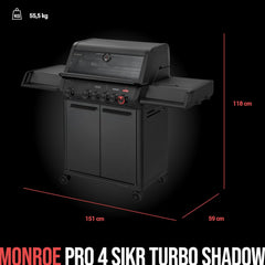 Enders Gasgrill Monroe Pro 4 SIKR Turbo Shadow inkl. Seargrate, 4-Brenner, mit Kocher, Infrarot-Heckbrenner, PanoVision Sichtfenster, Gussrost,