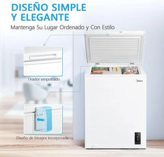 MIDEA Arcon Congelador Pequeño Horizontal de 99L, Motor Inverter, Control Electrónico de Temperatura, Tecnologia D-TYPE Tube, Cestas con Asa, Easy