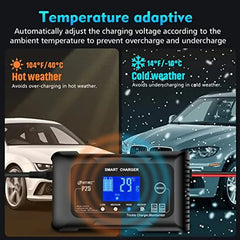 25-Amp Smart Battery Charger,Lithium,LiFePO4,Lead-Acid AGM/Gel/SLA.. Car Battery Charger,Trickle Charger, Maintainer/deep Cycle Charger,12V/25A and 24V/13A,for Motorcy,Boat,Lawn Mower,Golf cart..