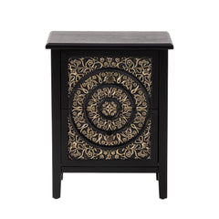 Farmhouse Fully Assembled Nightstand with 2 Drawers, Flower Motif End Table for Small Spaces