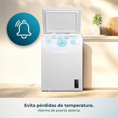 Cecotec Congelador Horizontal 143L Bolero CoolMarket Chest 143P White E. Cesta con Asas, Control Electrónico LED, UltraContact D-Cool, Dual Function,