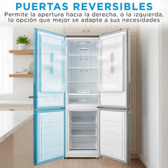 Midea Frigorífico Combi No Frost | 60 cm ancho x 188 alto cm | Inox | Nevera libre instalación 224 L + 86 L Congelador - Refrigerador de bajo consumo