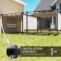 Outsunny Pérgola de Jardín 4x3 m con Techo Retráctil y 3 Laterales Enrollables, Cenador de Jardín Montado en Pared o Independiente, con UPF30+,