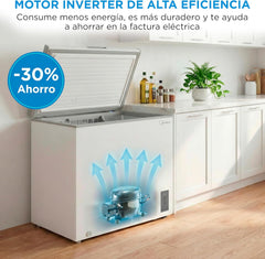 MIDEA Arcon Congelador Pequeño de 293L | Congelador Horizontal Convertible a Frigorífico con Motor Inverter, Control Electrónico de Temperatura,