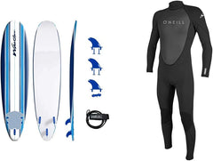 8ft Soft Top Foam Surfboard – EPS Core with 3 Stringers, Wax-Free Longboard, 200lb Capacity