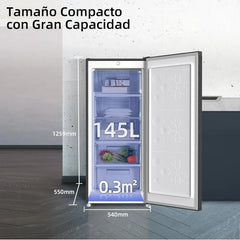 Congelador vertical independiente CHiQ, 145L de capacidad, congelación rápida, termostato ajustable, silencioso, puerta reversible, negro,