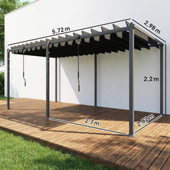 Outsunny Pérgola de Jardín 3x5,7 m, Cenador de Jardín con Techo de Lamas Ajustable a 90°, Manivela, Estructura de Aluminio, Protección UPF50+,